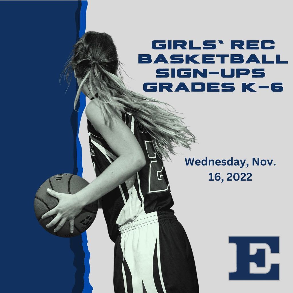image of girl baskeetball player and the date for signups 