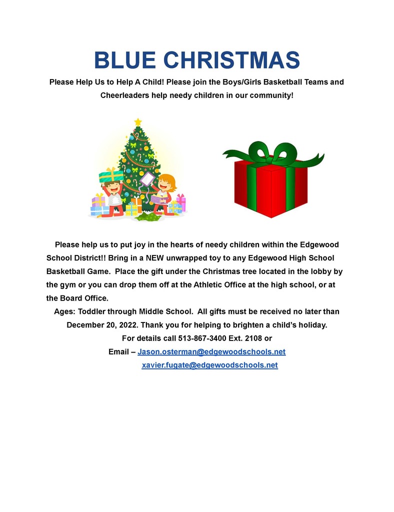 flyer telling EHS collecting unwrapped toys through Dec 20 for needy chidlren in our area